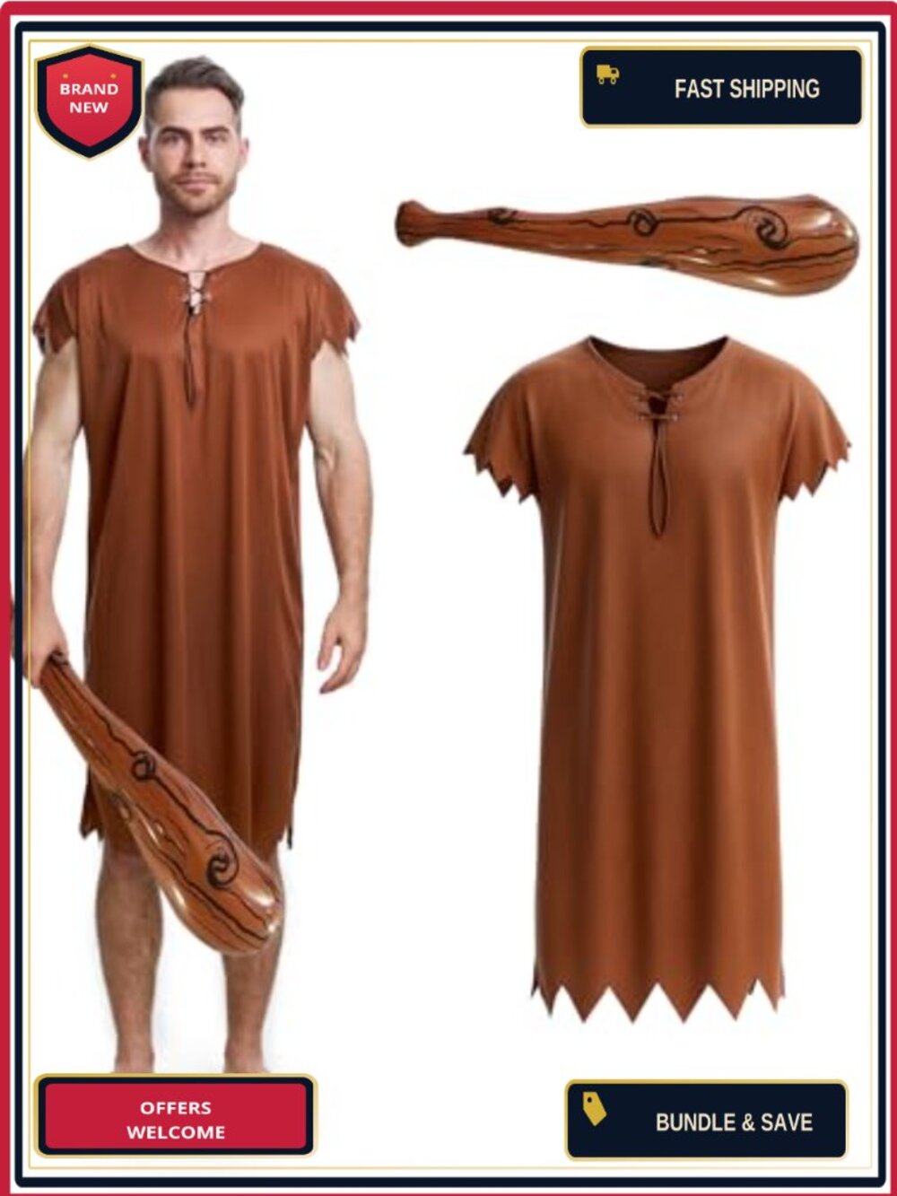 Men's Caveman Halloween Costume Adult Cosplay Outfit Polyester